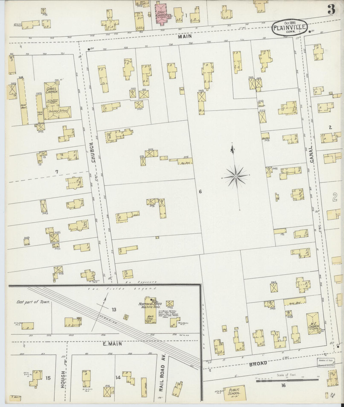 Sanborn Fire Insurance Map from Plainville, Hartford County, Connecticut (1895), Sheet #0003 - Historic Sanborn Fire Insurance Map Print, vintage old map wall art, antique decor, genealogy gift, Connecticut Connecticut map