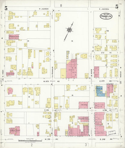 Sanborn Fire Insurance Map from Franklin, Independent Cities, Virginia (1923), Sheet #0005 - Historic Sanborn Fire Insurance Map Print, vintage old map wall art, antique decor, genealogy gift, Virginia Virginia map