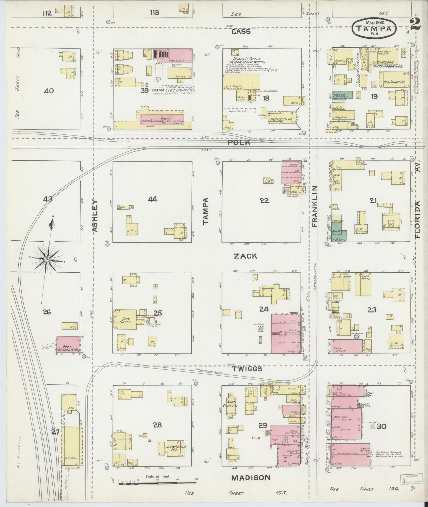 Sanborn Fire Insurance Map from Tampa, Hillsborough County, Florida (1892), Sheet #0002 - Complete Map Set gallery image, historic Sanborn map, vintage wall art, Florida Florida