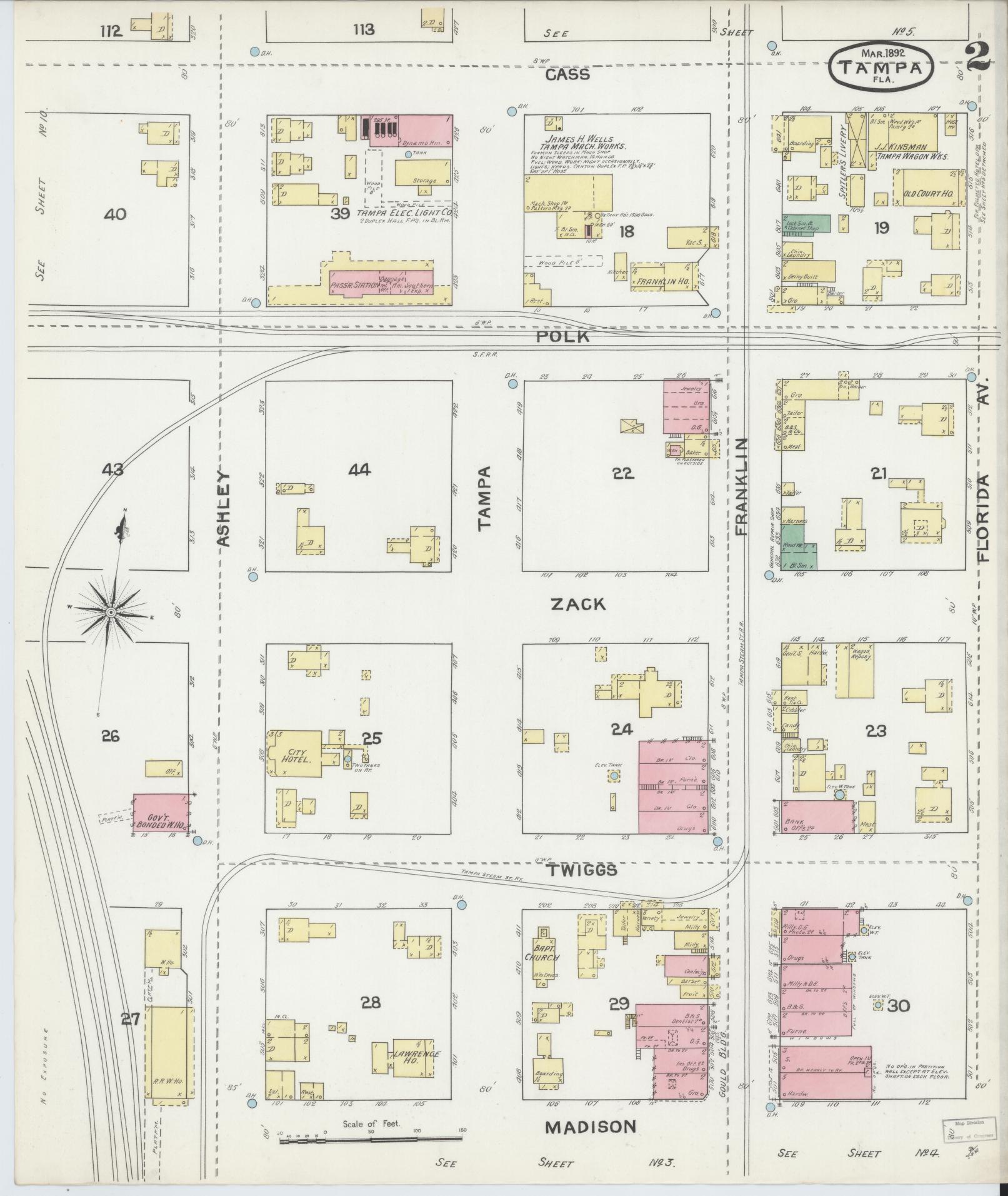 Sanborn Fire Insurance Map from Tampa, Hillsborough County, Florida (1892), Sheet #0002 - Complete Map Set gallery image, historic Sanborn map, vintage wall art, Florida Florida