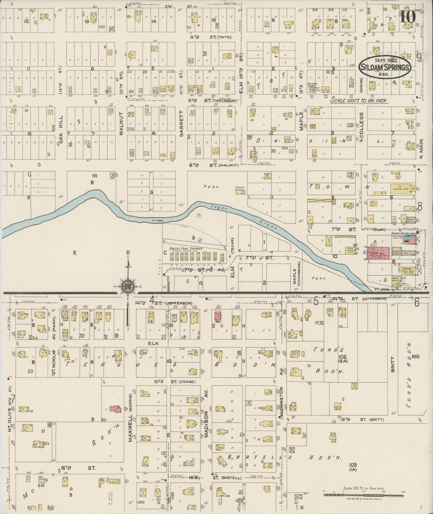 Sanborn Fire Insurance Map from Siloam Springs, Benton County, Arkansas (1922), Sheet #0010 - Complete Map Set gallery image, historic Sanborn map, vintage wall art, Arkansas Arkansas