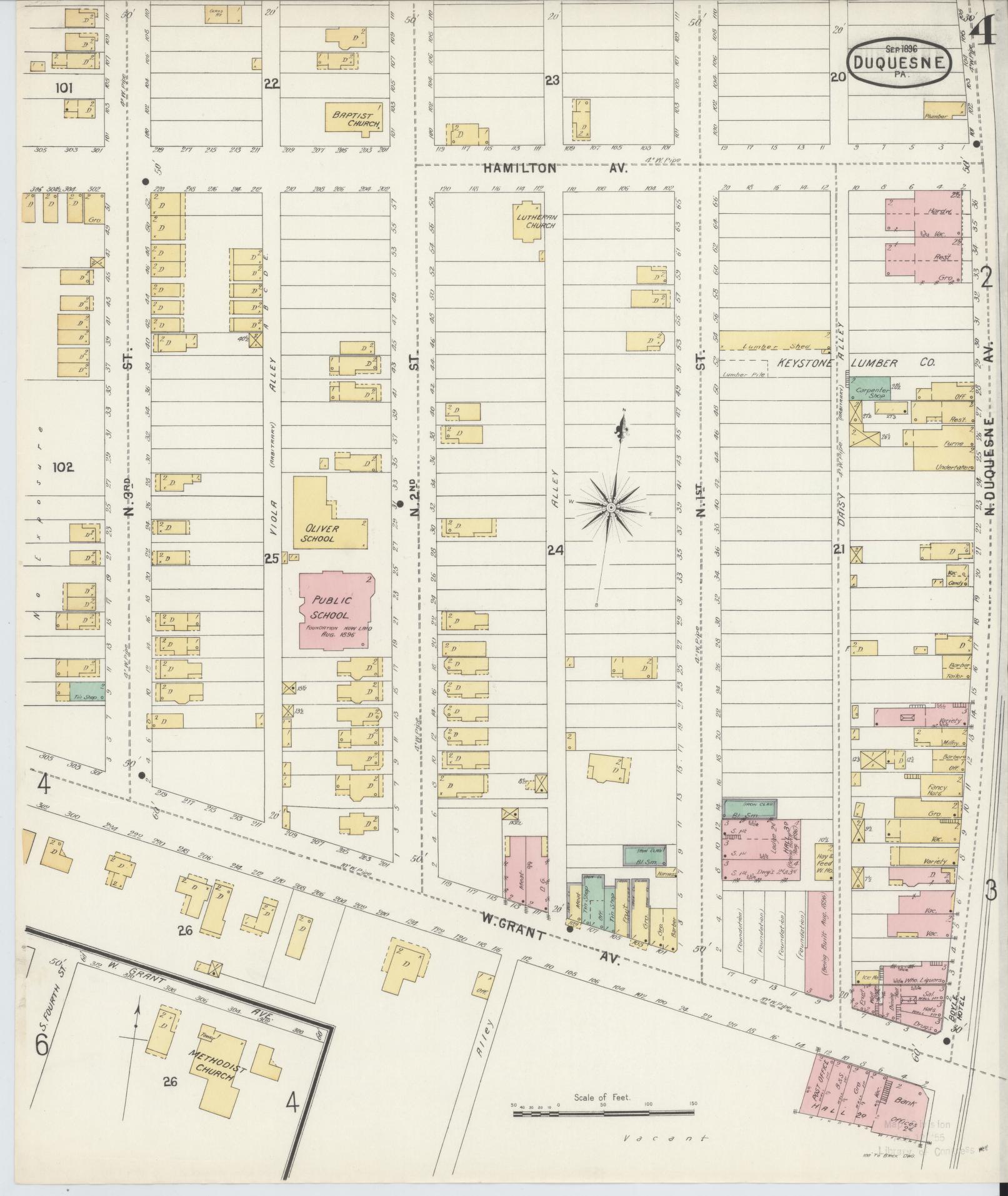 Sanborn Fire Insurance Map from Duquesne, Allegheny County, Pennsylvania (1896), Sheet #0004 - Historic Sanborn Fire Insurance Map Print, vintage old map wall art, antique decor, genealogy gift, Pennsylvania Pennsylvania map