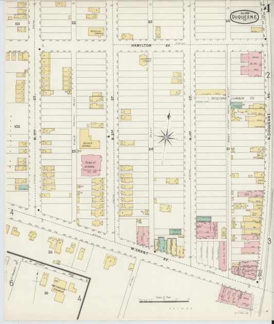Sanborn Fire Insurance Map from Duquesne, Allegheny County, Pennsylvania (1896), Sheet #0004 - Historic Sanborn Fire Insurance Map Print, vintage old map wall art, antique decor, genealogy gift, Pennsylvania Pennsylvania map