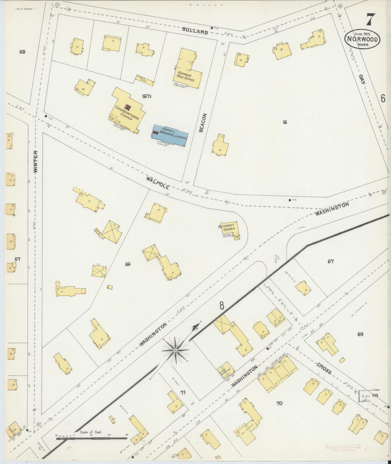 Sanborn Fire Insurance Map from Norwood, Norfolk County, Massachusetts (1903), Sheet #0007 - Historic Sanborn Fire Insurance Map Print, vintage old map wall art, antique decor, genealogy gift, Massachusetts Massachusetts map