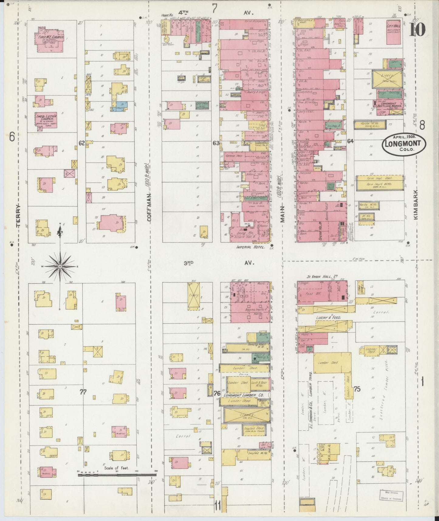 Sanborn Fire Insurance Map from Longmont, Boulder County, Colorado (1906), Sheet #0010 - Historic Sanborn Fire Insurance Map Print, vintage old map wall art, antique decor, genealogy gift, Colorado Colorado map