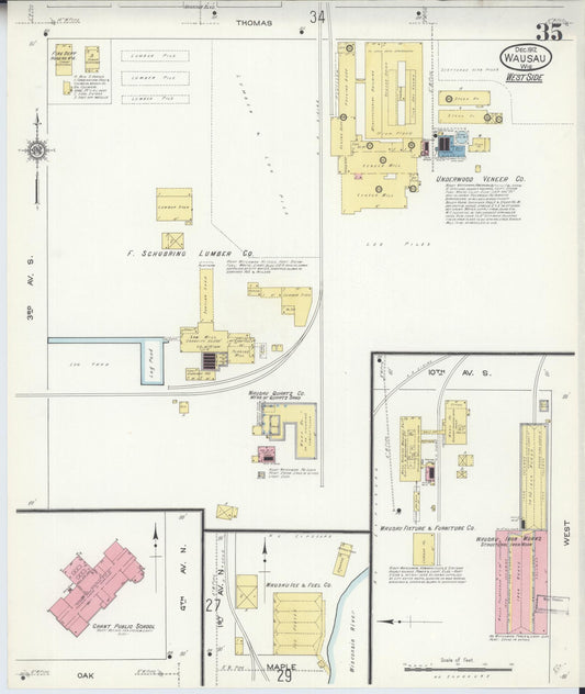 Sanborn Fire Insurance Map from Wausau, Marathon County, Wisconsin (1912), Sheet #0035 - Historic Sanborn Fire Insurance Map Print, vintage old map wall art, antique decor, genealogy gift, Wisconsin Wisconsin map