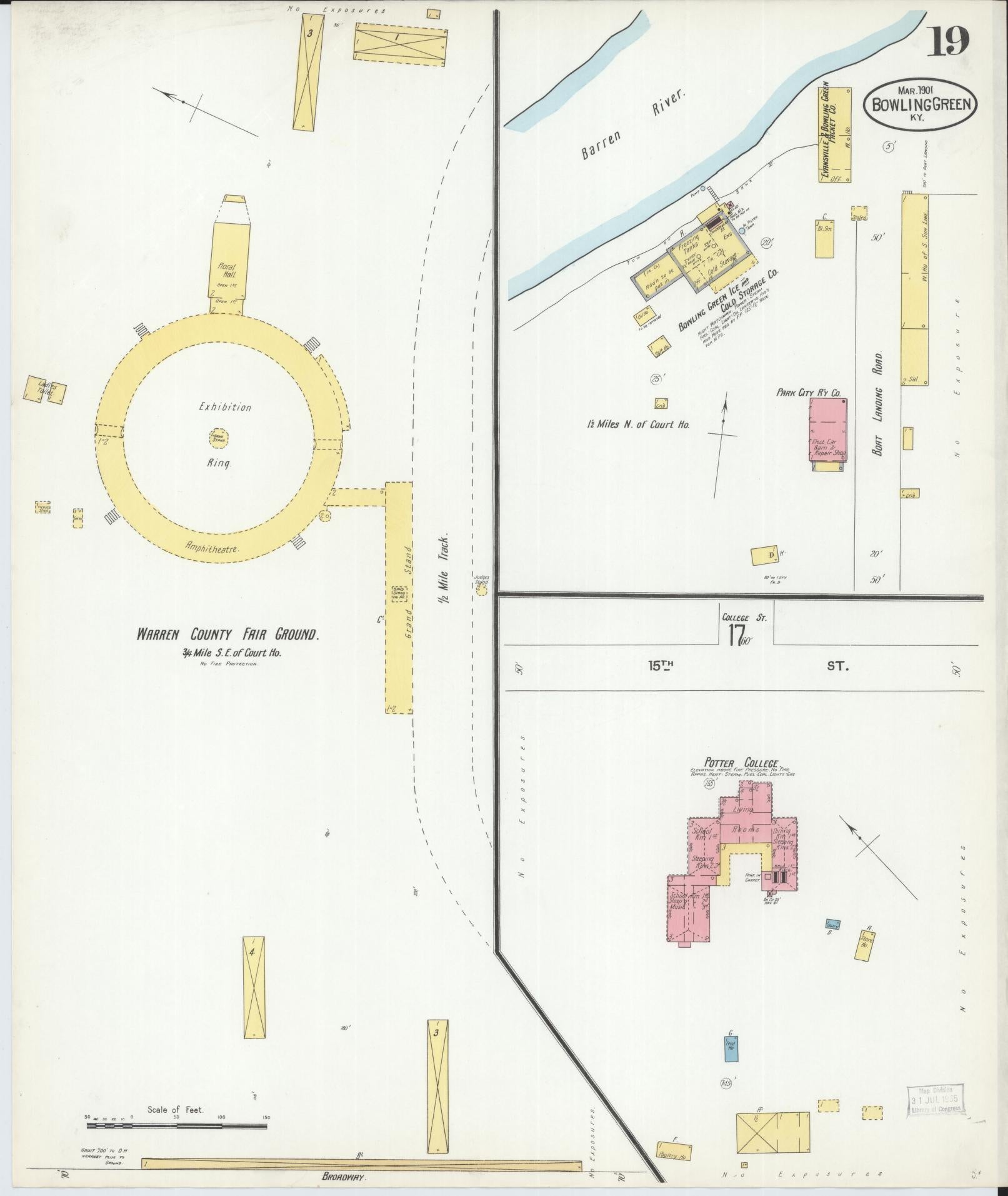 Sanborn Fire Insurance Map from Bowling Green, Warren County, Kentucky (1901), Sheet #0019 - Complete Map Set gallery image, historic Sanborn map, vintage wall art, Kentucky Kentucky
