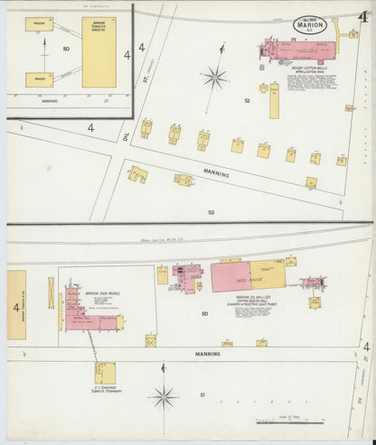 Sanborn Fire Insurance Map from Marion, Marion County, South Carolina (1899), Sheet #0004 - Complete Map Set gallery image, historic Sanborn map, vintage wall art, South Carolina South Carolina