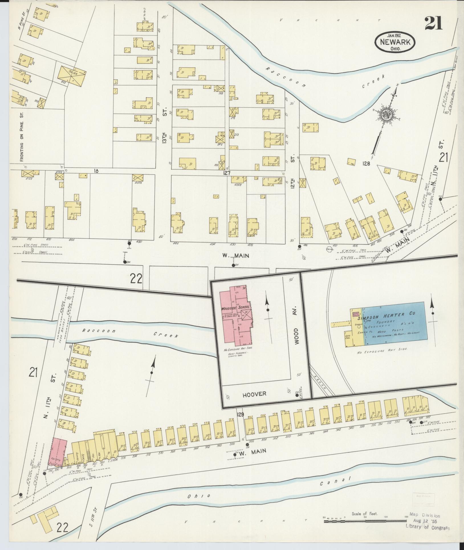 Sanborn Fire Insurance Map from Newark, Licking County, Ohio (1912), Sheet #0021 - Complete Map Set gallery image, historic Sanborn map, vintage wall art, Ohio Ohio