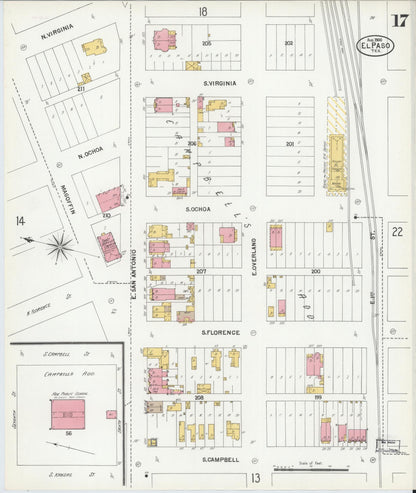 Sanborn Fire Insurance Map from El Paso, El Paso County, Texas (1900), Sheet #0017 - Complete Map Set gallery image, historic Sanborn map, vintage wall art, Texas Texas