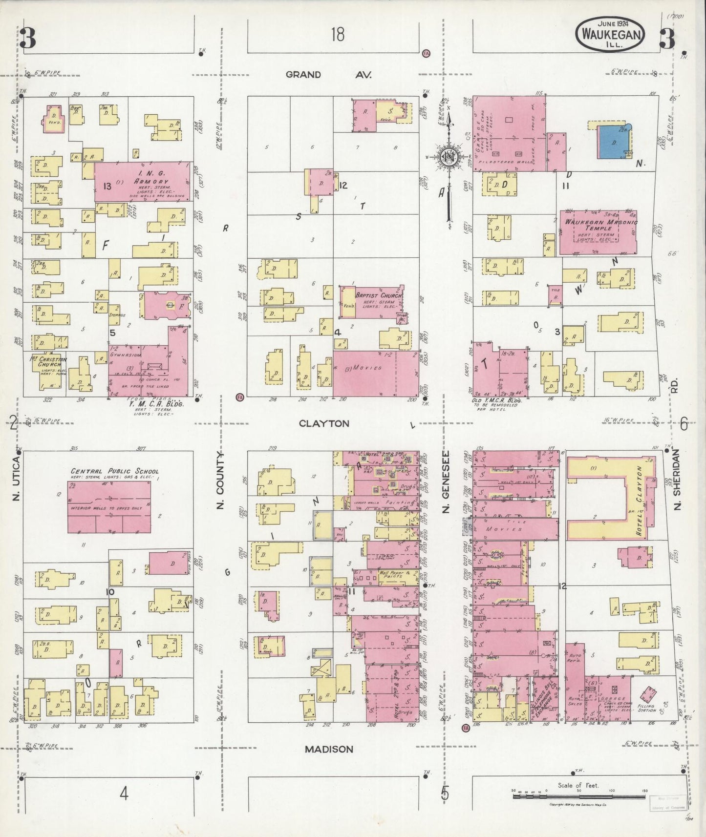 Sanborn Fire Insurance Map from Waukegan, Lake County, Illinois (1924), Sheet #0003 - Complete Map Set gallery image, historic Sanborn map, vintage wall art, Illinois Illinois
