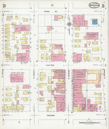 Sanborn Fire Insurance Map from Waukegan, Lake County, Illinois (1924), Sheet #0003 - Complete Map Set gallery image, historic Sanborn map, vintage wall art, Illinois Illinois