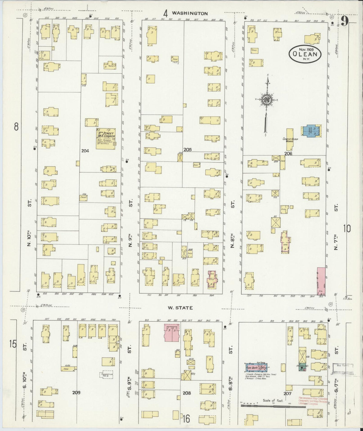 Sanborn Fire Insurance Map from Olean, Cattaraugus County, New York (1909), Sheet #0009 - Complete Map Set gallery image, historic Sanborn map, vintage wall art, New York New York