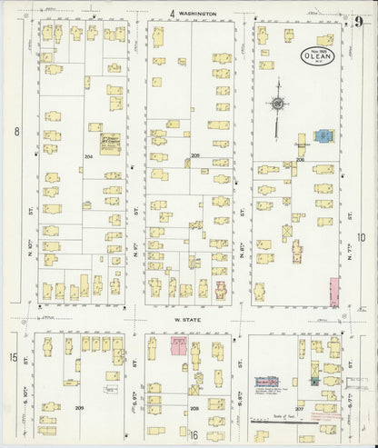 Sanborn Fire Insurance Map from Olean, Cattaraugus County, New York (1909), Sheet #0009 - Complete Map Set gallery image, historic Sanborn map, vintage wall art, New York New York