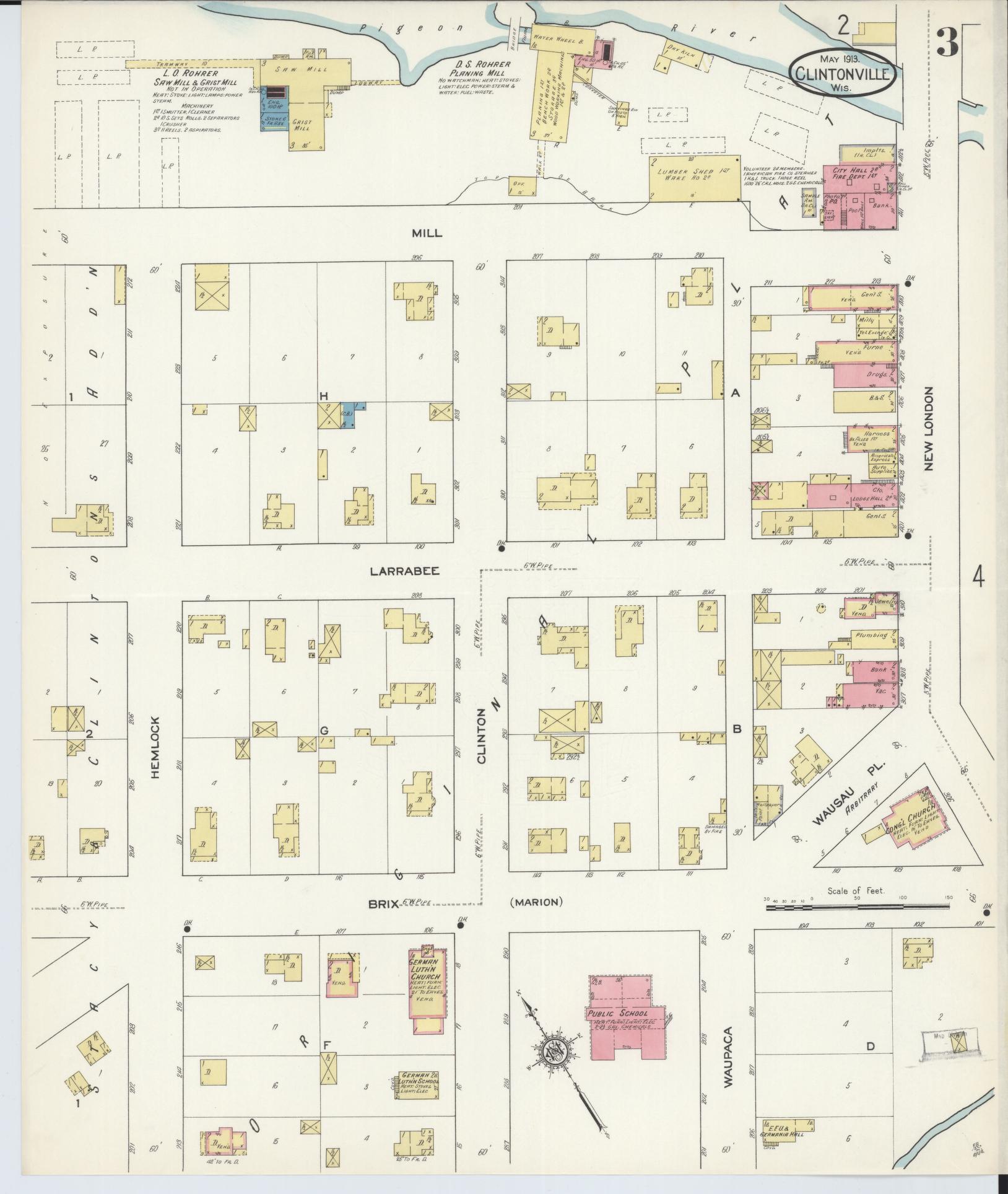 Sanborn Fire Insurance Map from Clintonville, Waupaca County, Wisconsin (1913), Sheet #0003 - Complete Map Set gallery image, historic Sanborn map, vintage wall art, Wisconsin Wisconsin