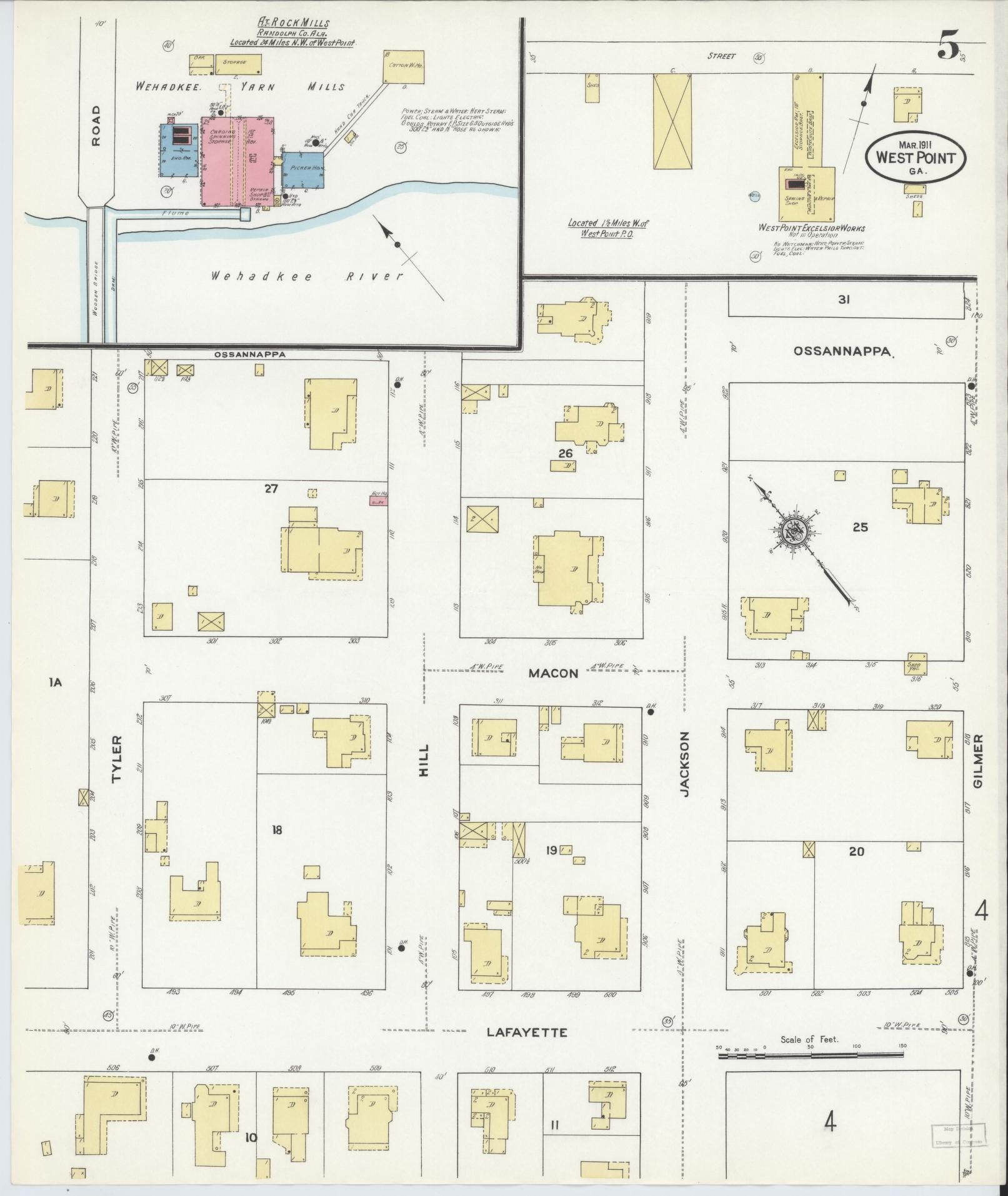 Sanborn Fire Insurance Map from West Point, Troup County, Georgia (1911), Sheet #0005 - Historic Sanborn Fire Insurance Map Print, vintage old map wall art, antique decor, genealogy gift, Georgia Georgia map