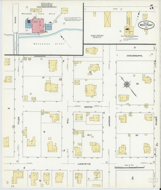 Sanborn Fire Insurance Map from West Point, Troup County, Georgia (1911), Sheet #0005 - Historic Sanborn Fire Insurance Map Print, vintage old map wall art, antique decor, genealogy gift, Georgia Georgia map