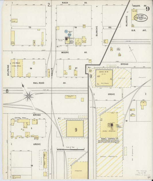 Sanborn Fire Insurance Map from Terrell, Kaufman County, Texas (1897), Sheet #0009 - Historic Sanborn Fire Insurance Map Print, vintage old map wall art, antique decor, genealogy gift, Texas Texas map