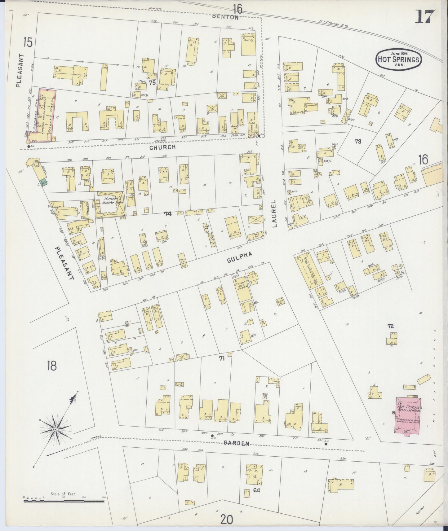 Sanborn Fire Insurance Map from Hot Springs, Garland County, Arkansas (1896), Sheet #0017 - Historic Sanborn Fire Insurance Map Print, vintage old map wall art, antique decor, genealogy gift, Arkansas Arkansas map
