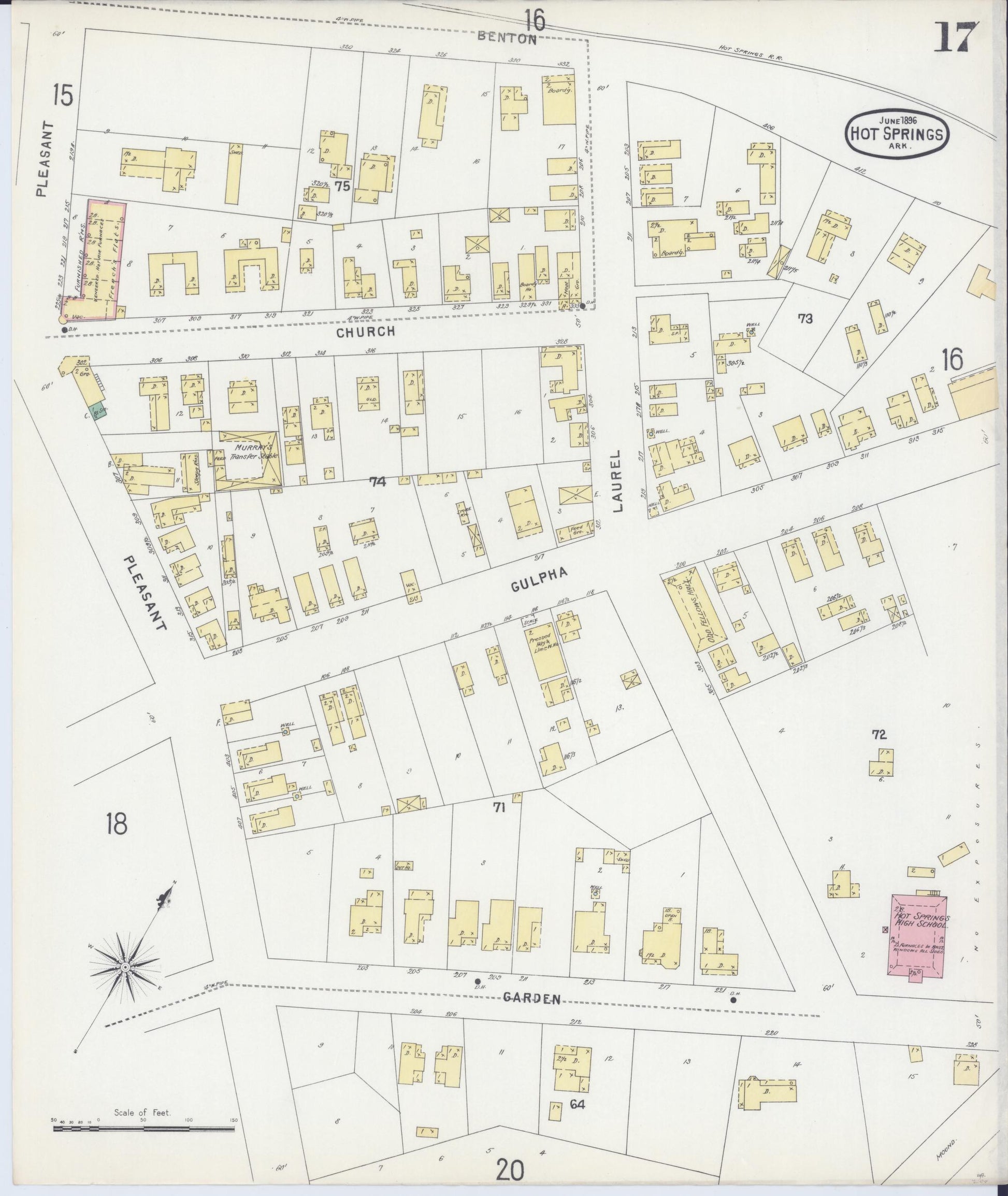 Sanborn Fire Insurance Map from Hot Springs, Garland County, Arkansas (1896), Sheet #0017 - Historic Sanborn Fire Insurance Map Print, vintage old map wall art, antique decor, genealogy gift, Arkansas Arkansas map