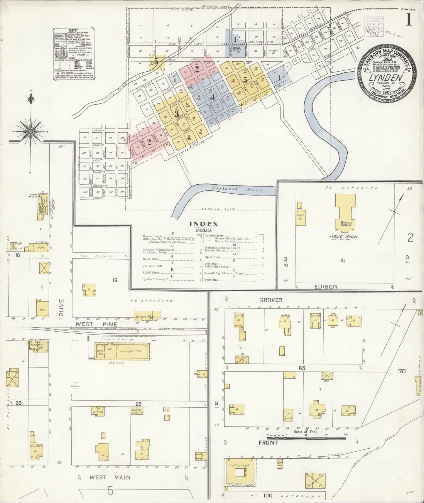 Sanborn Fire Insurance Map from Lynden, Whatcom County, Washington (1907), Sheet #0001 - Historic Sanborn Fire Insurance Map Print, vintage old map wall art, antique decor, genealogy gift, Washington Washington map
