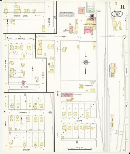 Sanborn Fire Insurance Map from Iola, Allen County, Kansas (1912), Sheet #0011 - Complete Map Set gallery image, historic Sanborn map, vintage wall art, Kansas Kansas