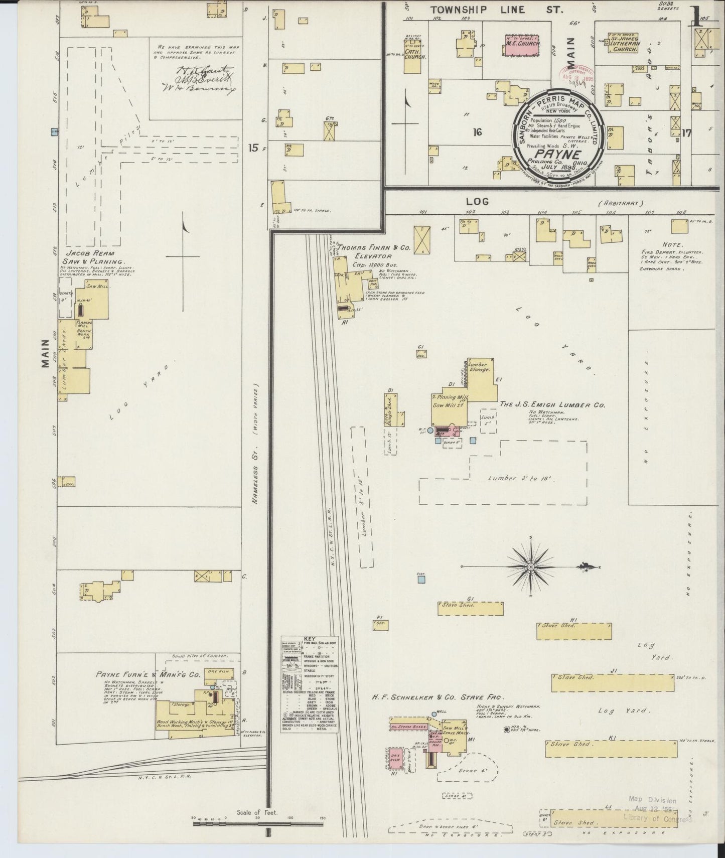 Sanborn Fire Insurance Map from Payne, Paulding County, Ohio (1895), Sheet #0001 - Historic Sanborn Fire Insurance Map Print, vintage old map wall art, antique decor, genealogy gift, Ohio Ohio map