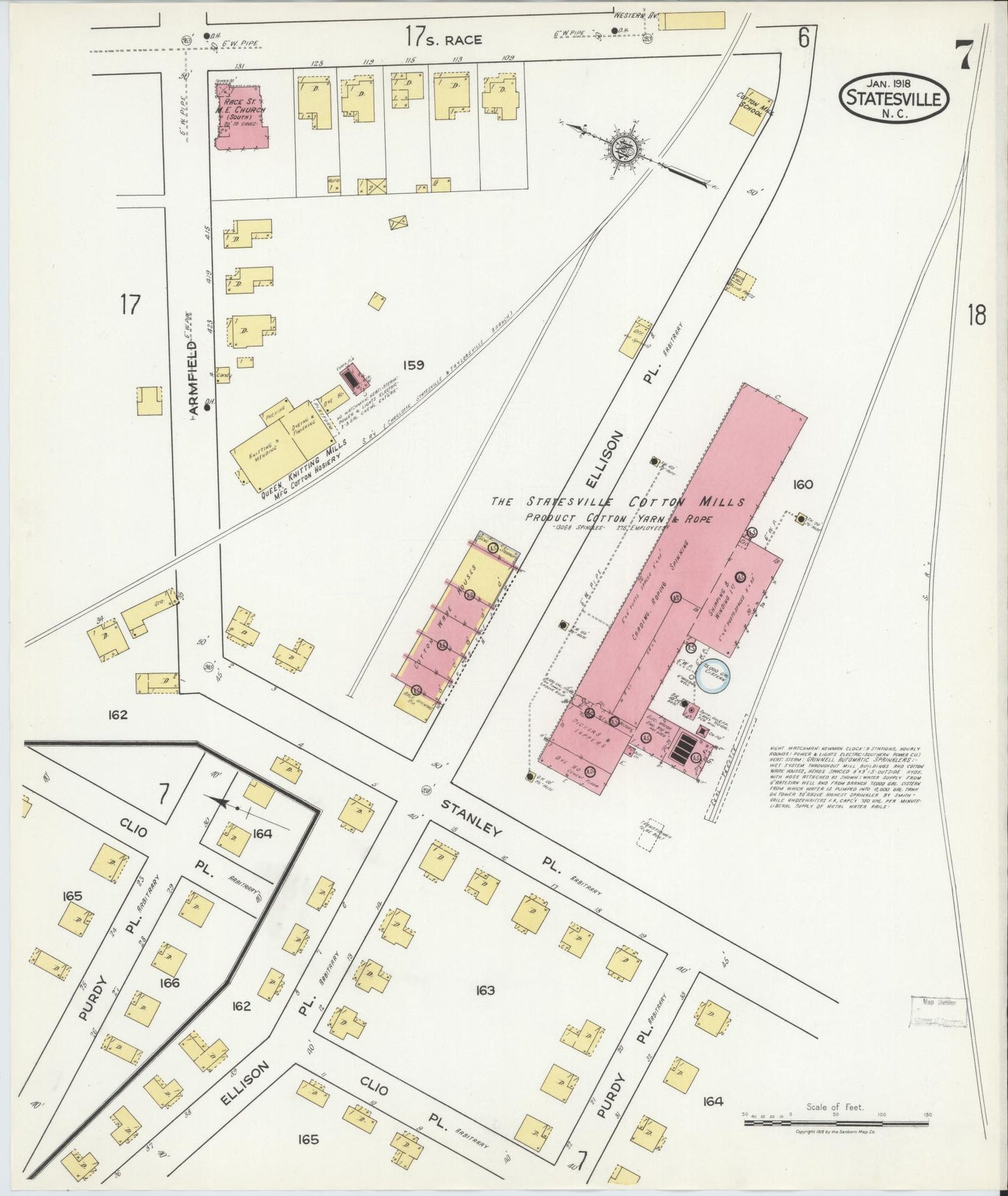 Sanborn Fire Insurance Map from Statesville, Iredell County, North Carolina (1918), Sheet #0007 - Complete Map Set gallery image, historic Sanborn map, vintage wall art, North Carolina North Carolina