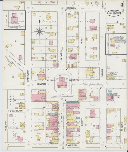 Sanborn Fire Insurance Map from Hillsboro, Montgomery County, Illinois (1893), Sheet #0003 - Complete Map Set gallery image, historic Sanborn map, vintage wall art, Illinois Illinois