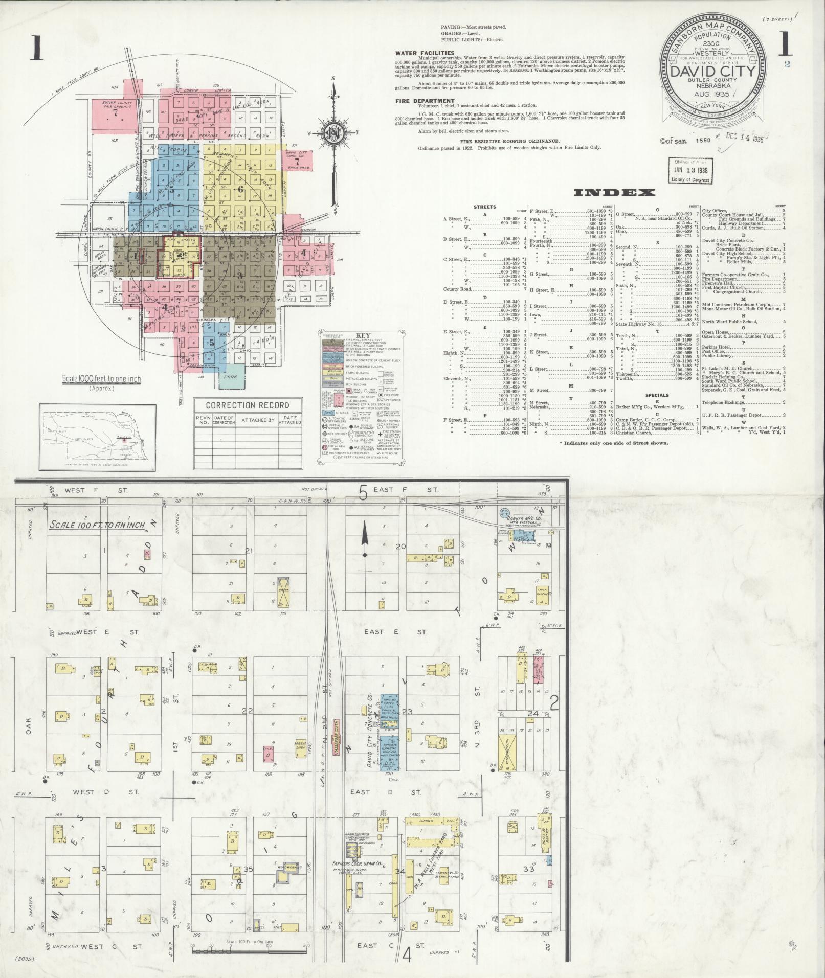 Sanborn Fire Insurance Map from David City, Butler County, Nebraska. (1935) – Historic Sanborn Fire Insurance Map Print