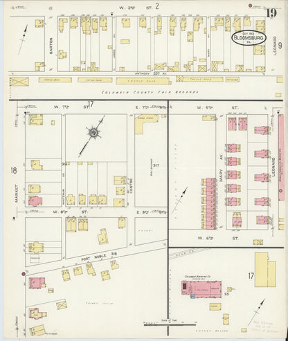 Sanborn Fire Insurance Map from Bloomsburg, Columbia County, Pennsylvania (1913), Sheet #0019 - Historic Sanborn Fire Insurance Map Print, vintage old map wall art, antique decor, genealogy gift, Pennsylvania Pennsylvania map