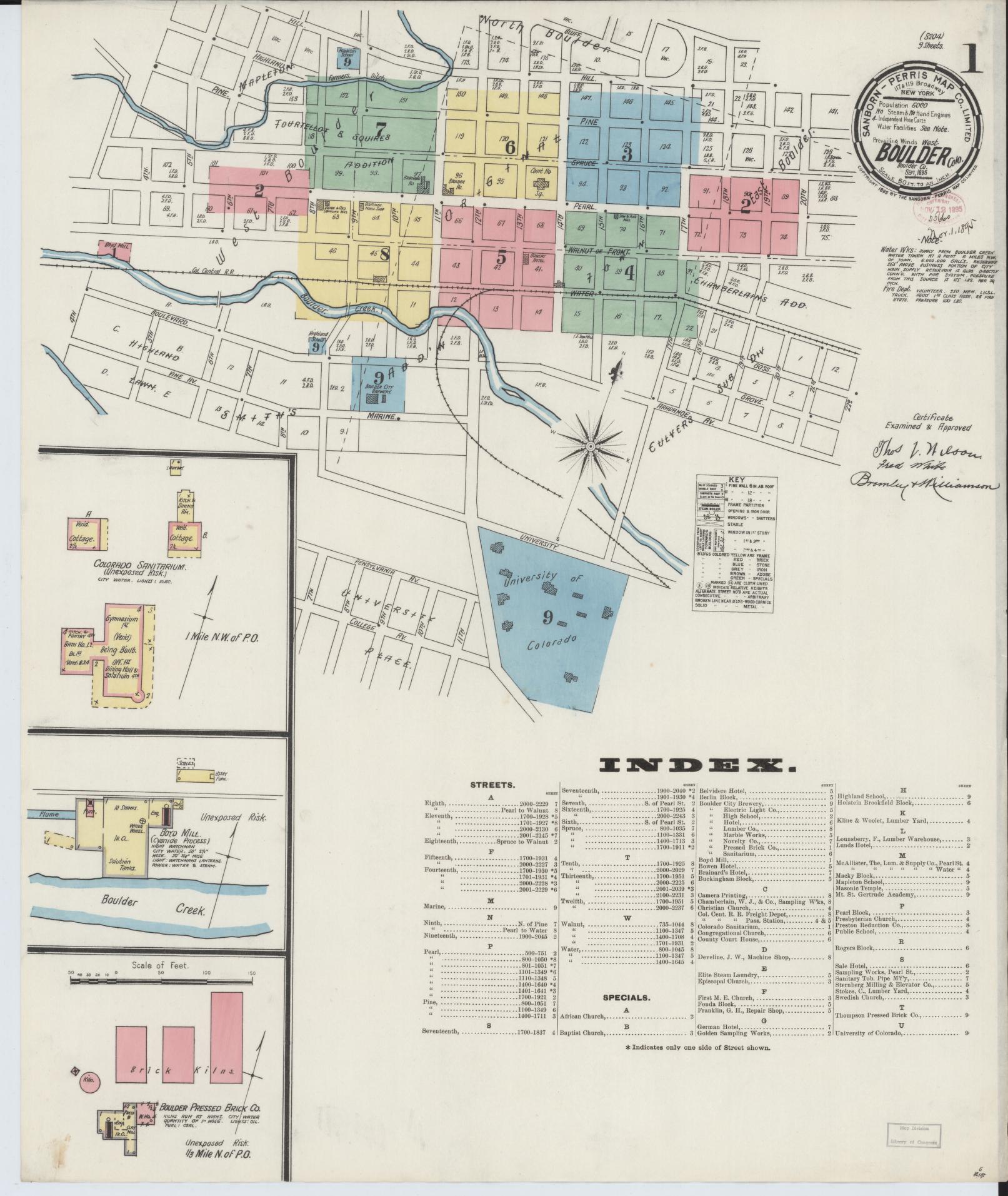 Sanborn Fire Insurance Map from Boulder, Boulder County, Colorado (1895), Sheet #0001 - Complete Map Set gallery image, historic Sanborn map, vintage wall art, Colorado Colorado