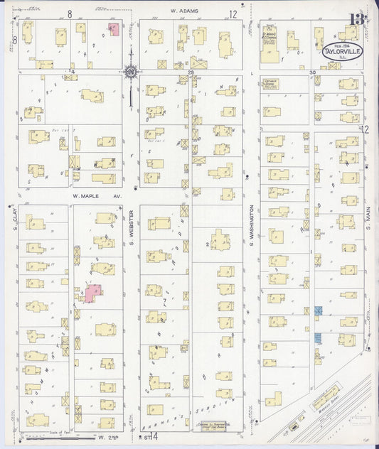 Sanborn Fire Insurance Map from Taylorville, Christian County, Illinois (1914), Sheet #0013 - Historic Sanborn Fire Insurance Map Print, vintage old map wall art, antique decor, genealogy gift, Illinois Illinois map