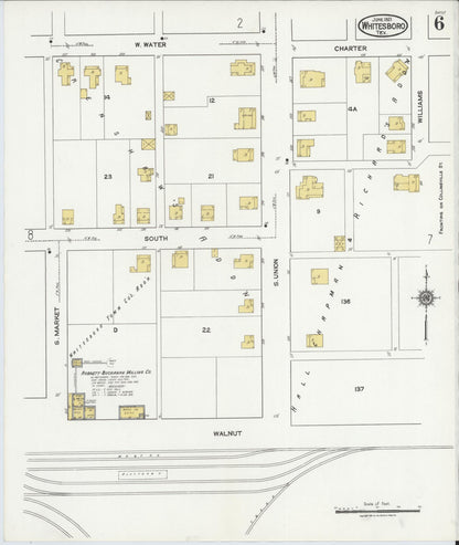 Sanborn Fire Insurance Map from Whitesboro, Grayson County, Texas (1921), Sheet #0006 - Complete Map Set gallery image, historic Sanborn map, vintage wall art, Texas Texas