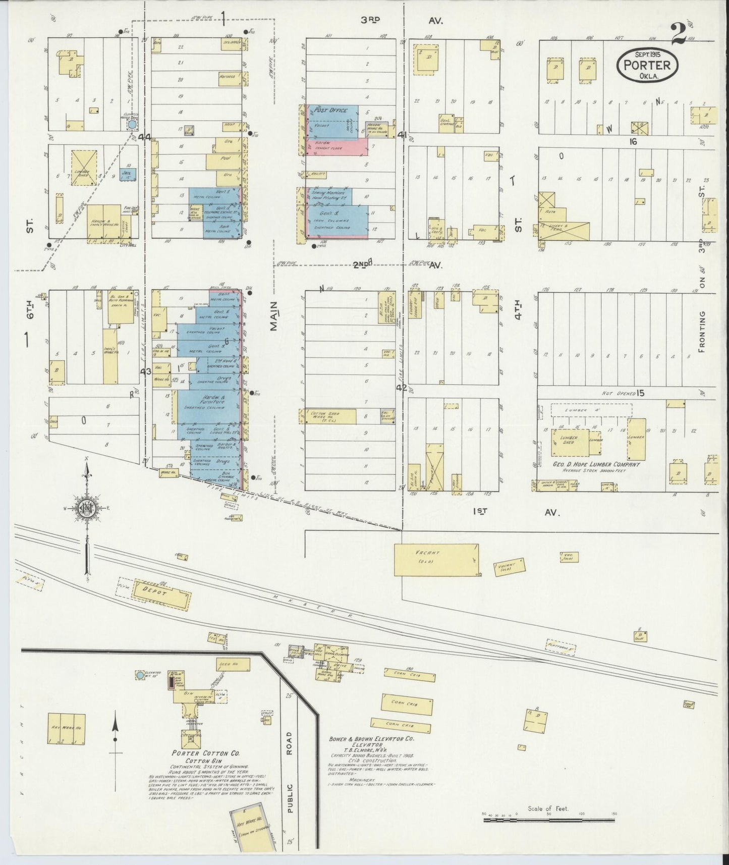 Sanborn Fire Insurance Map from Porter, Wagoner County, Oklahoma (1915), Sheet #0002 - Complete Map Set gallery image, historic Sanborn map, vintage wall art, Oklahoma Oklahoma
