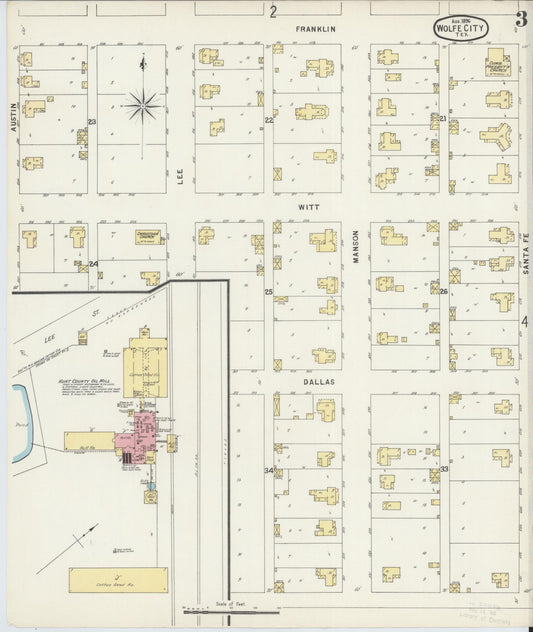 Sanborn Fire Insurance Map from Wolfe City, Hunt County, Texas (1896), Sheet #0003 - Historic Sanborn Fire Insurance Map Print, vintage old map wall art, antique decor, genealogy gift, Texas Texas map