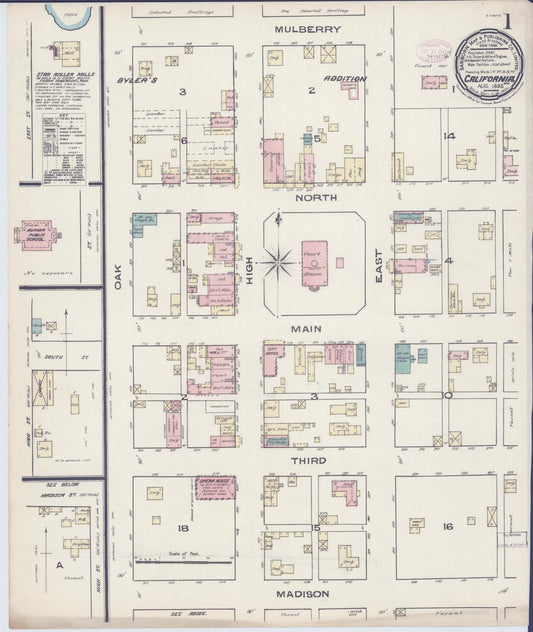 Sanborn Fire Insurance Map from California, Moniteau County, Missouri (1885), Sheet #0001 - Historic Sanborn Fire Insurance Map Print, vintage old map wall art, antique decor, genealogy gift, Missouri Missouri map