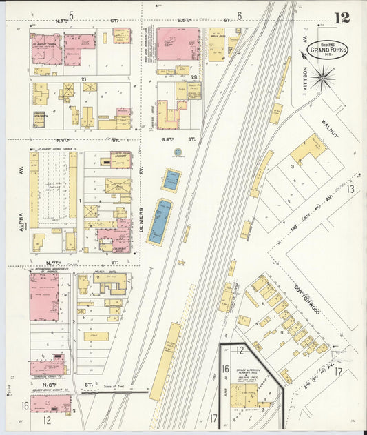Sanborn Fire Insurance Map from Grand Forks, Grand Forks County, North Dakota (1906), Sheet #0012 - Historic Sanborn Fire Insurance Map Print, vintage old map wall art, antique decor, genealogy gift, North Dakota North Dakota map