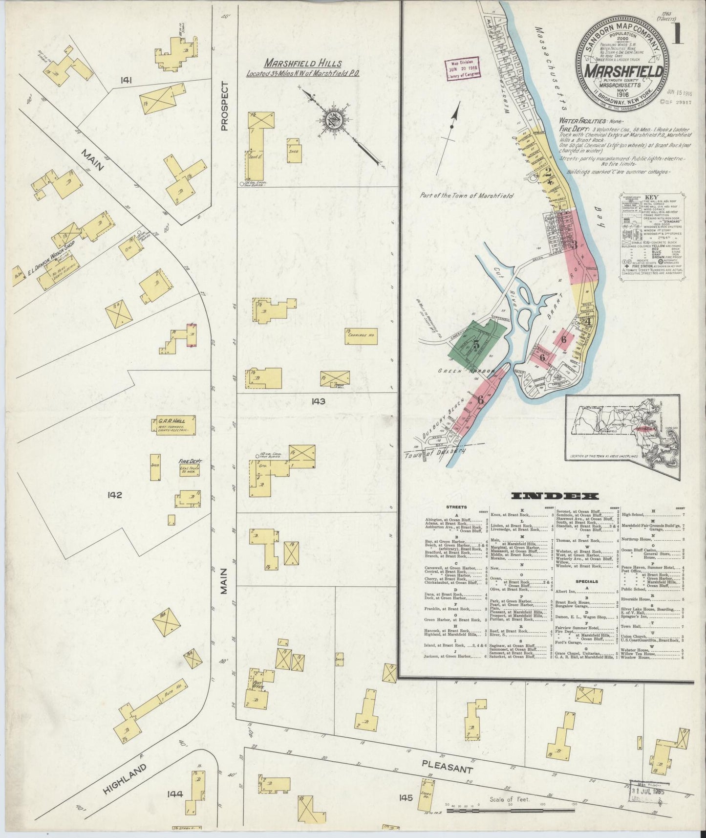Sanborn Fire Insurance Map from Marshfield, Plymouth County, Massachusetts (1916), Sheet #0001 - Complete Map Set gallery image, historic Sanborn map, vintage wall art, Massachusetts Massachusetts