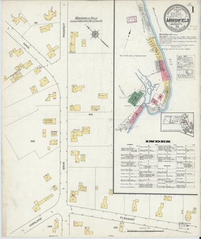 Sanborn Fire Insurance Map from Marshfield, Plymouth County, Massachusetts (1916), Sheet #0001 - Complete Map Set gallery image, historic Sanborn map, vintage wall art, Massachusetts Massachusetts