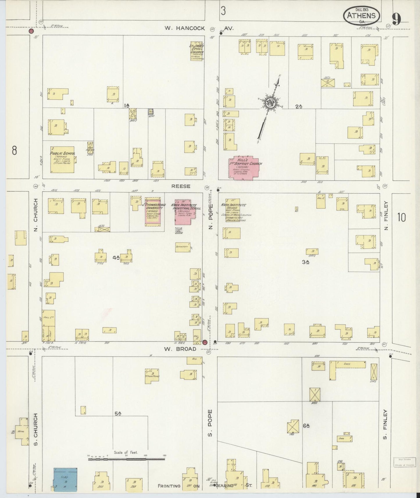 Sanborn Fire Insurance Map from Athens, Clarke County, Georgia (1913), Sheet #0009 - Complete Map Set gallery image, historic Sanborn map, vintage wall art, Georgia Georgia