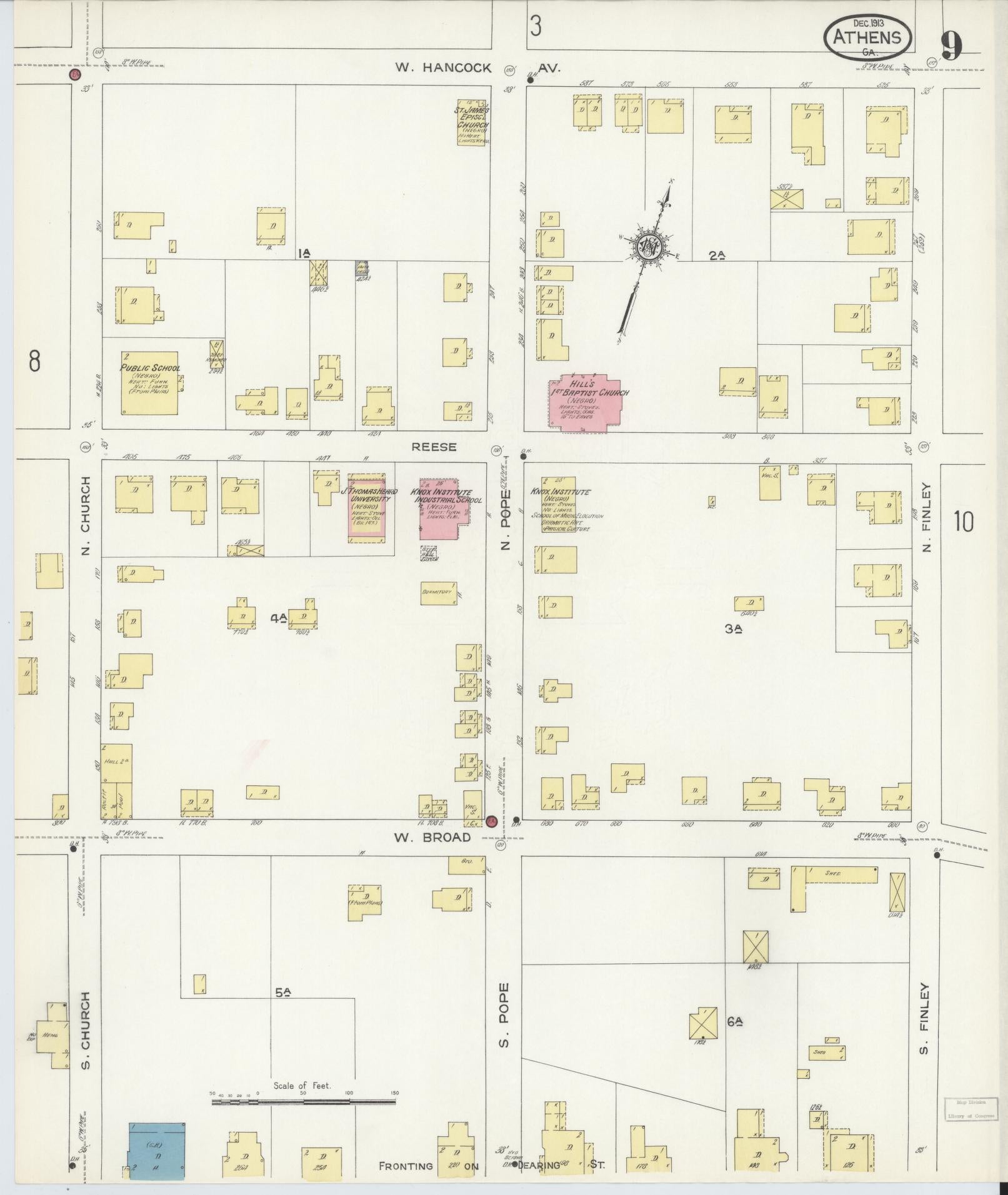 Sanborn Fire Insurance Map from Athens, Clarke County, Georgia (1913), Sheet #0009 - Complete Map Set gallery image, historic Sanborn map, vintage wall art, Georgia Georgia