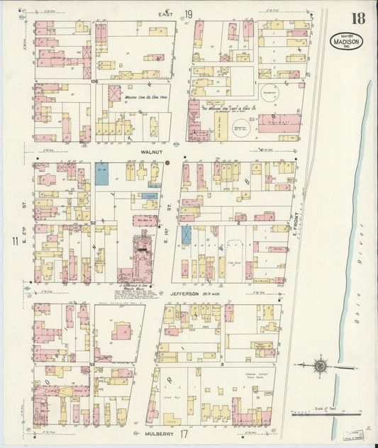 Sanborn Fire Insurance Map from Madison, Jefferson County, Indiana (1911), Sheet #0018 - Historic Sanborn Fire Insurance Map Print, vintage old map wall art, antique decor, genealogy gift, Indiana Indiana map