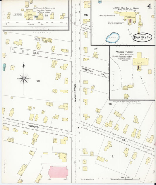 Sanborn Fire Insurance Map from Fair Haven, Rutland County, Vermont (1892), Sheet #0004 - Historic Sanborn Fire Insurance Map Print, vintage old map wall art, antique decor, genealogy gift, Vermont Vermont map