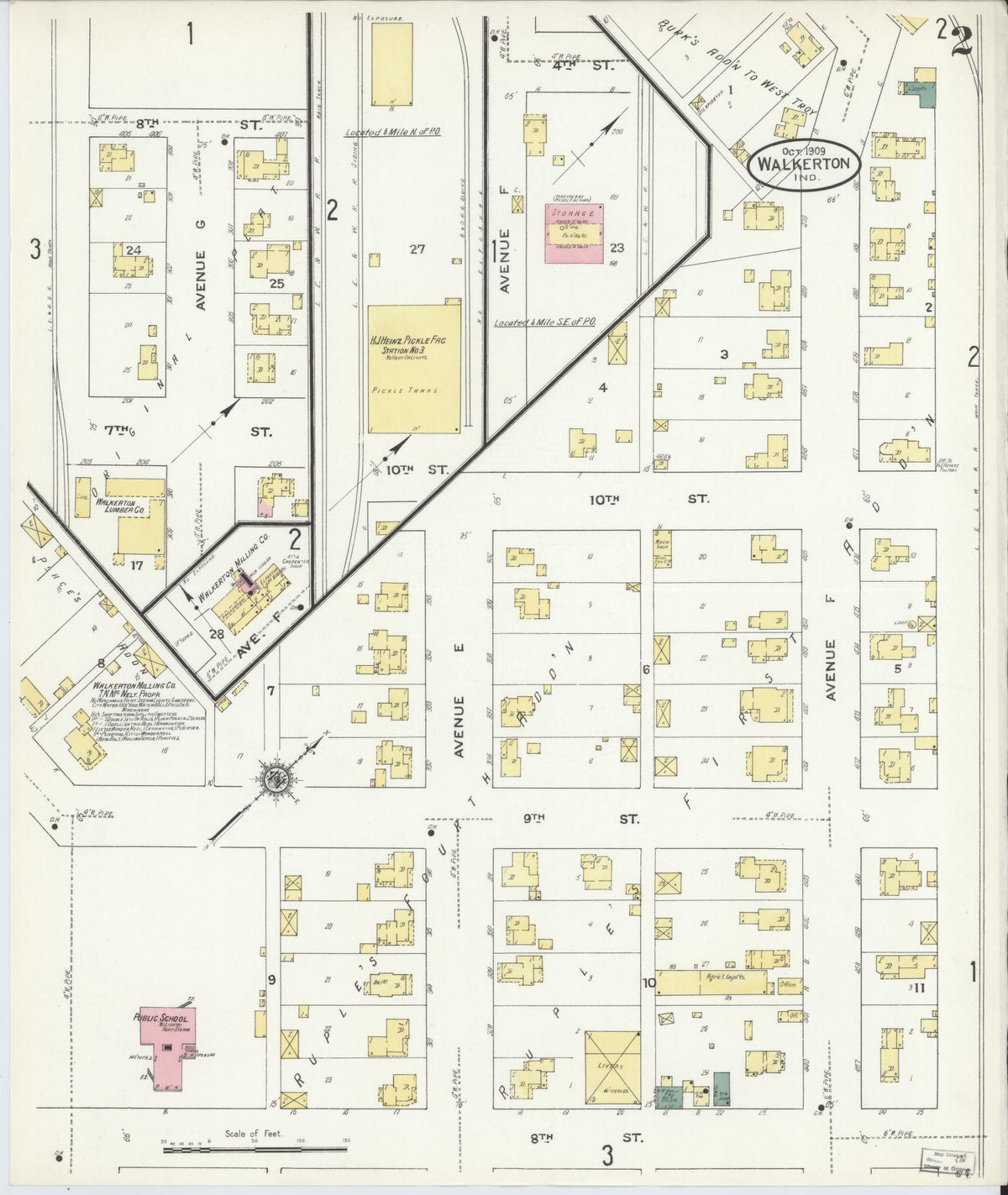 Sanborn Fire Insurance Map from Walkerton, Saint Joseph County, Indiana (1909), Sheet #0002 - Historic Sanborn Fire Insurance Map Print, vintage old map wall art, antique decor, genealogy gift, Indiana Indiana map