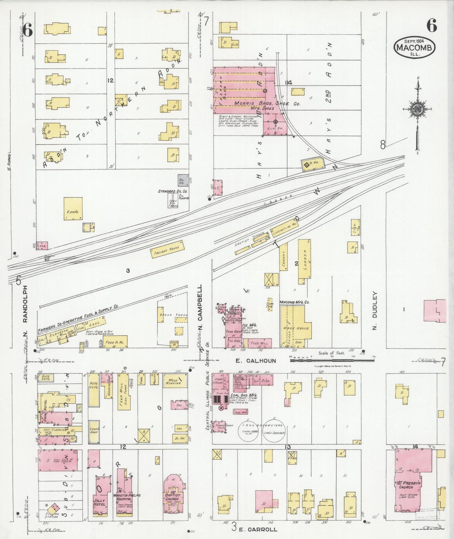 Sanborn Fire Insurance Map from Macomb, Mcdonough County, Illinois (1924), Sheet #0006 - Historic Sanborn Fire Insurance Map Print, vintage old map wall art, antique decor, genealogy gift, Illinois Illinois map