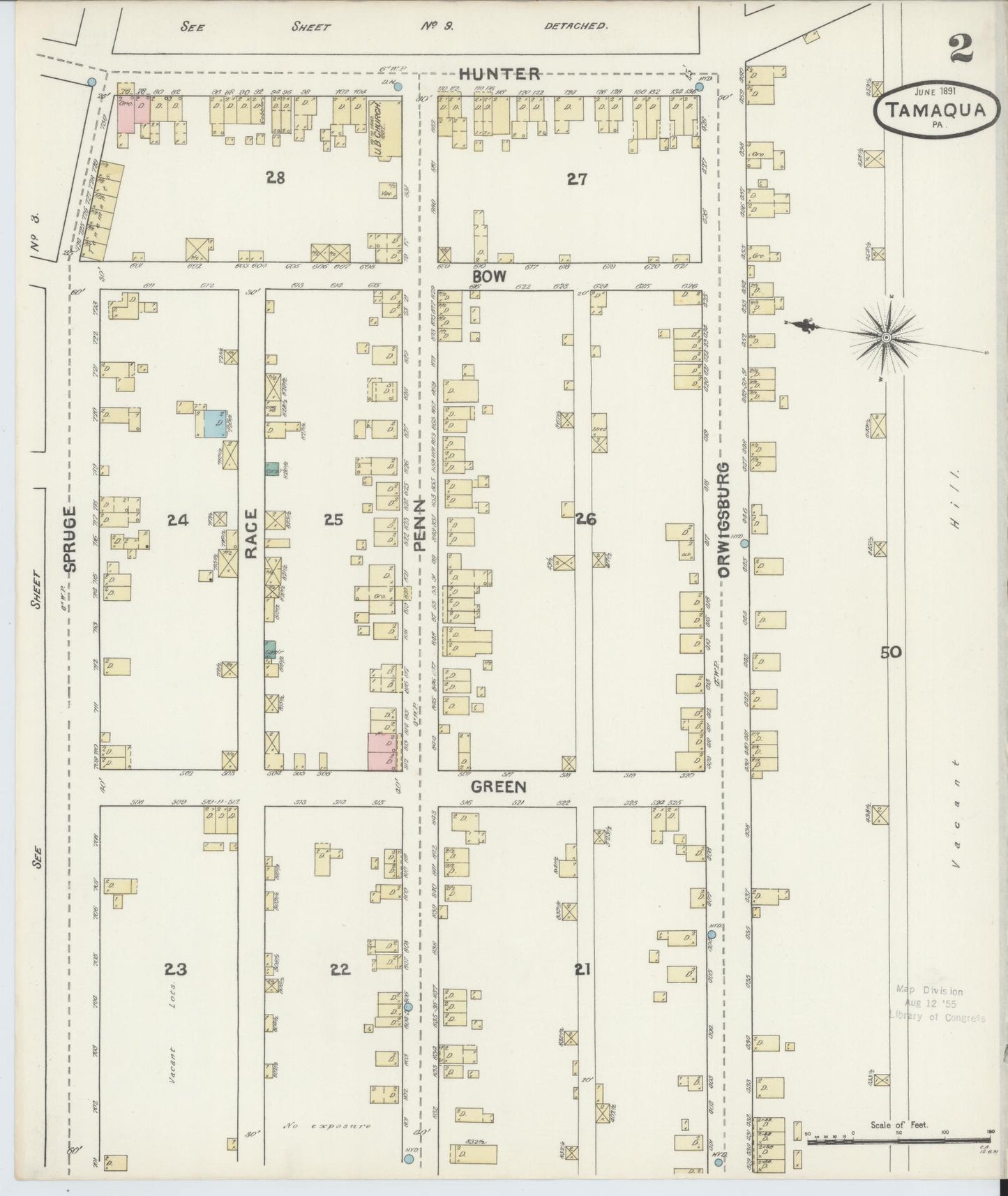 Sanborn Fire Insurance Map from Tamaqua, Schuylkill County, Pennsylvania (1891), Sheet #0002 - Complete Map Set gallery image, historic Sanborn map, vintage wall art, Pennsylvania Pennsylvania