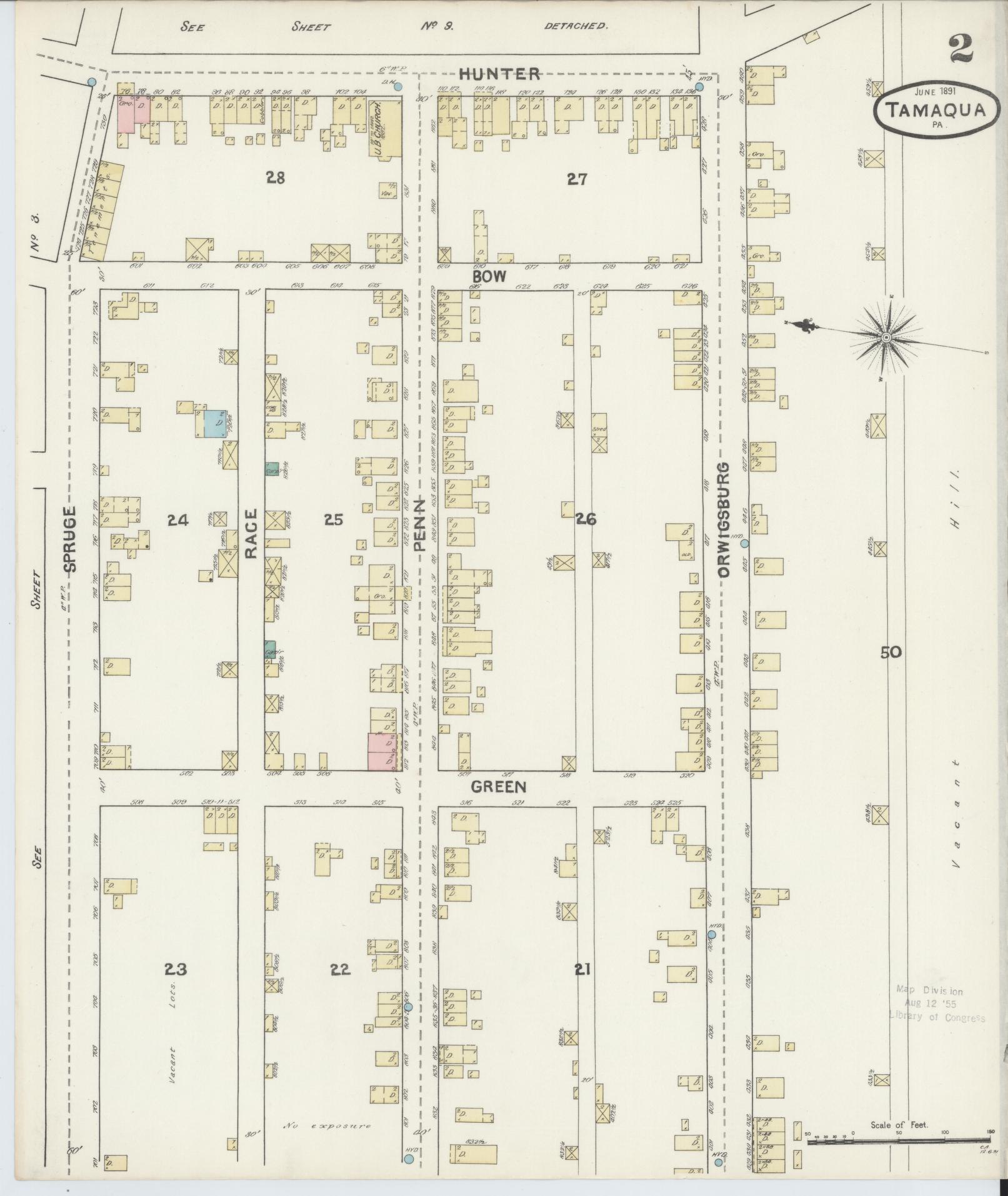 Sanborn Fire Insurance Map from Tamaqua, Schuylkill County, Pennsylvania (1891), Sheet #0002 - Complete Map Set gallery image, historic Sanborn map, vintage wall art, Pennsylvania Pennsylvania