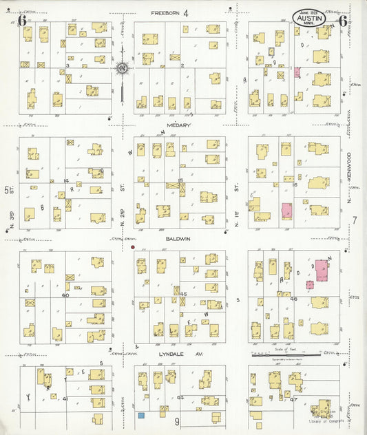 Sanborn Fire Insurance Map from Austin, Mower County, Minnesota (1926), Sheet #0006 - Historic Sanborn Fire Insurance Map Print, vintage old map wall art, antique decor, genealogy gift, Minnesota Minnesota map