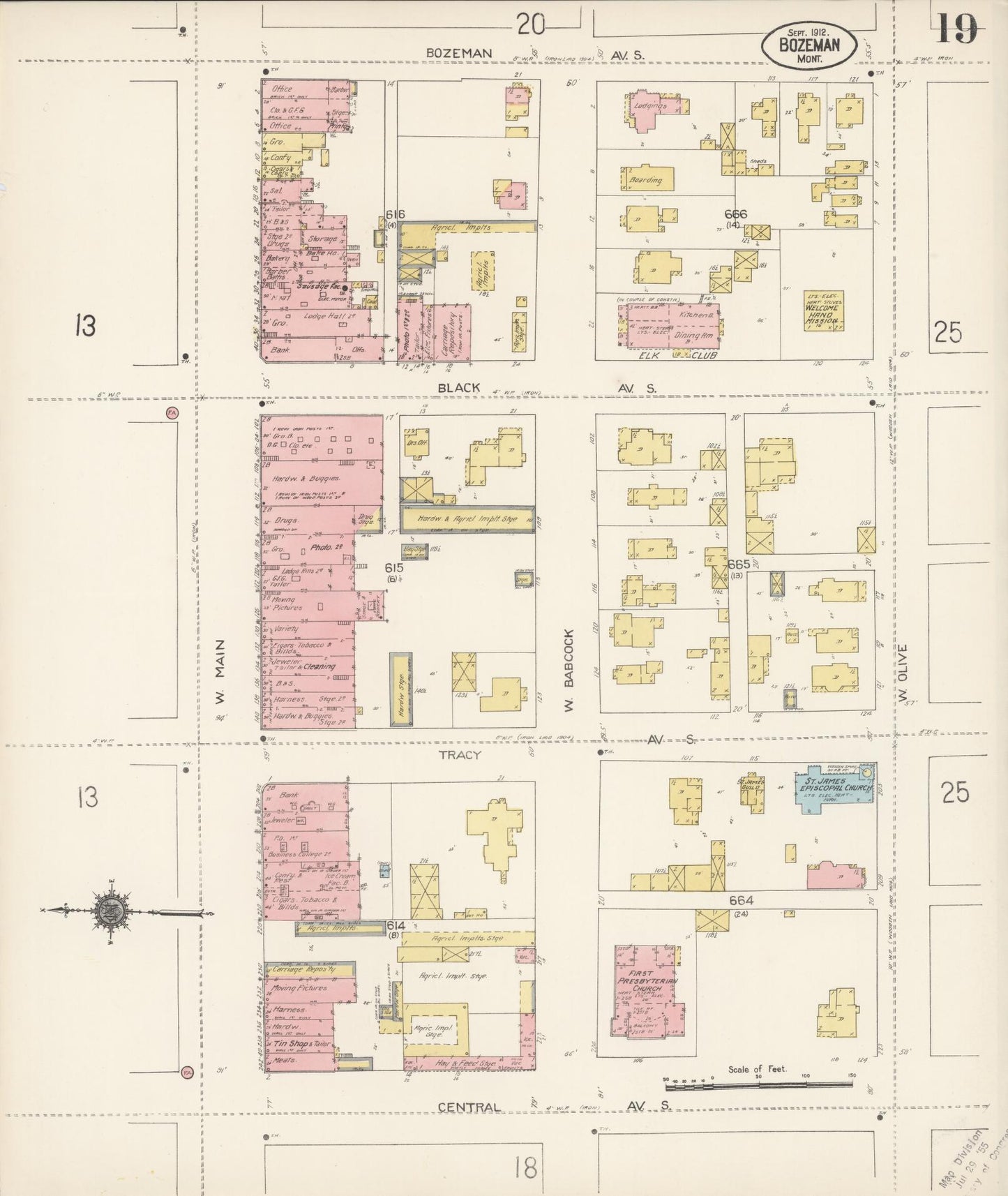 Sanborn Fire Insurance Map from Bozeman, Gallatin County, Montana (1912), Sheet #0019 - Complete Map Set gallery image, historic Sanborn map, vintage wall art, Montana Montana